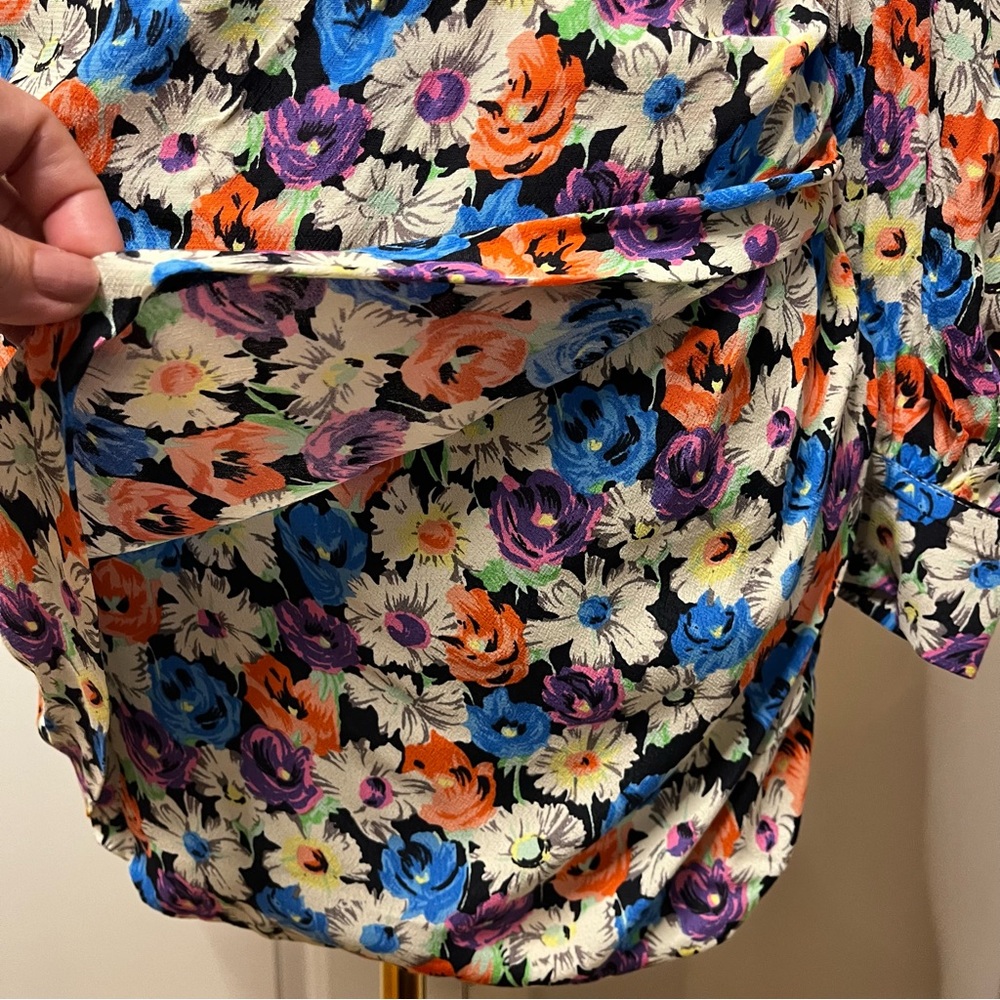 Zara Multicolor Floral Long Sleeve Ruched Mini Dress Size Medium - Picture 14 of 16
